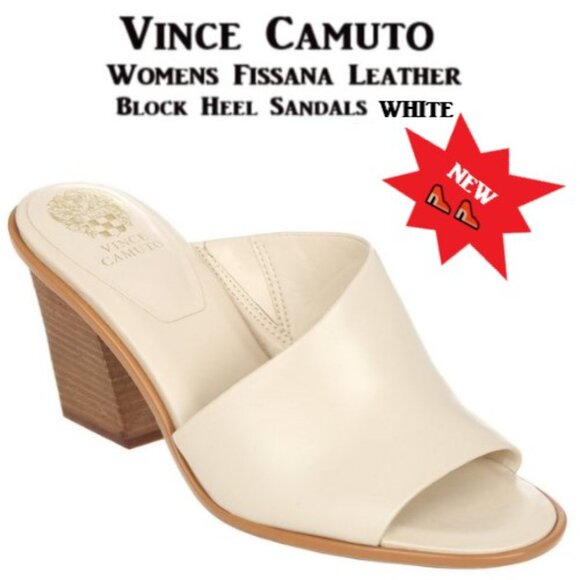 Vince Camuto Shoes - Vince Camuto Fissana White Leather Block Heel Sandals Womens🆕SHIPS FAST😮‍💨⚡🚚